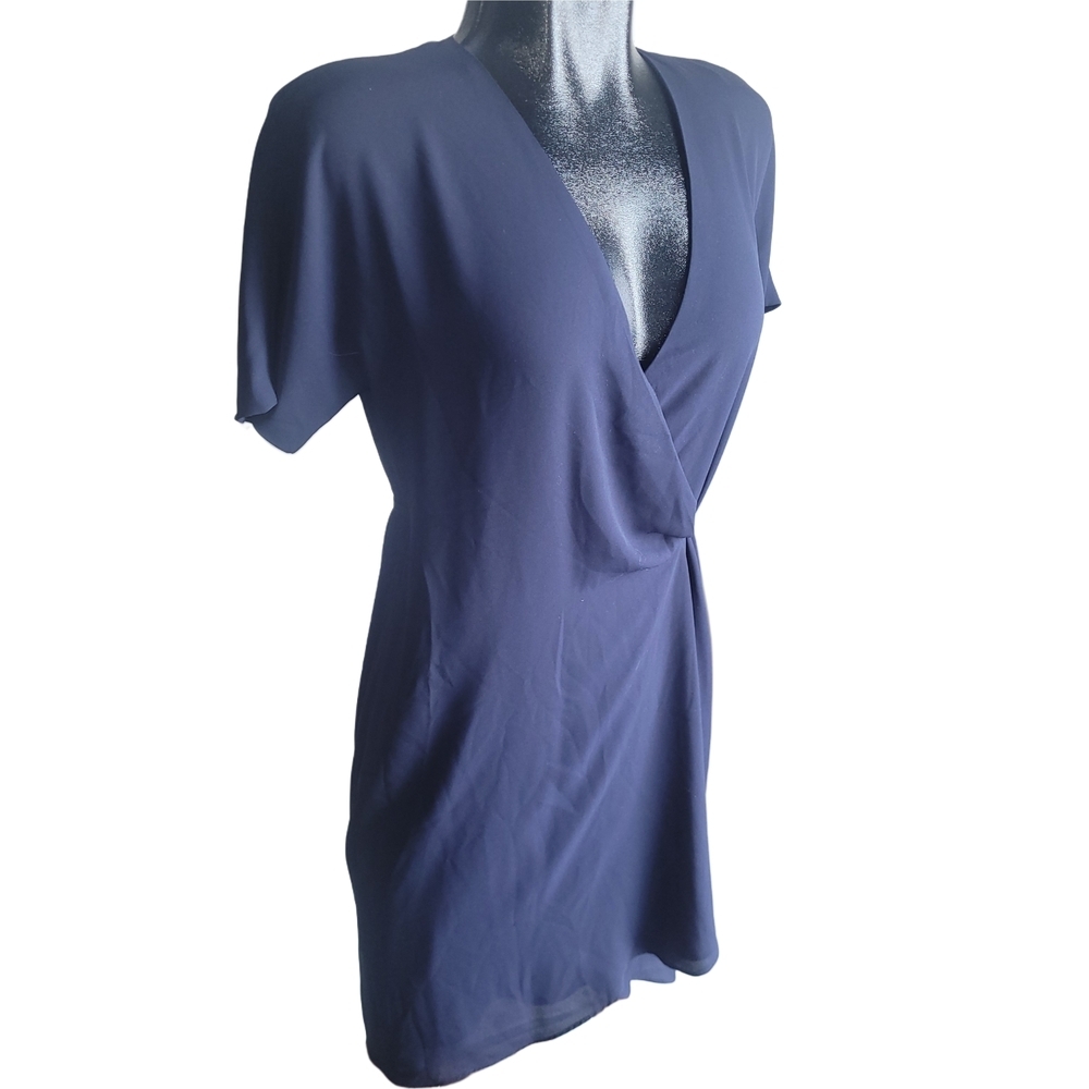 Aritzia's Babaton Navy Blue Wallace Short Sleeve Wrap Style Midi Dress XS - Picture 3 of 8